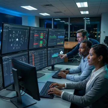 Cybersecurity team monitoring business network security