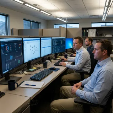 Cybersecurity team monitoring business network security