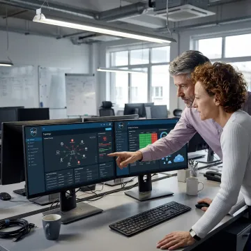 Cybersecurity team monitoring business network security