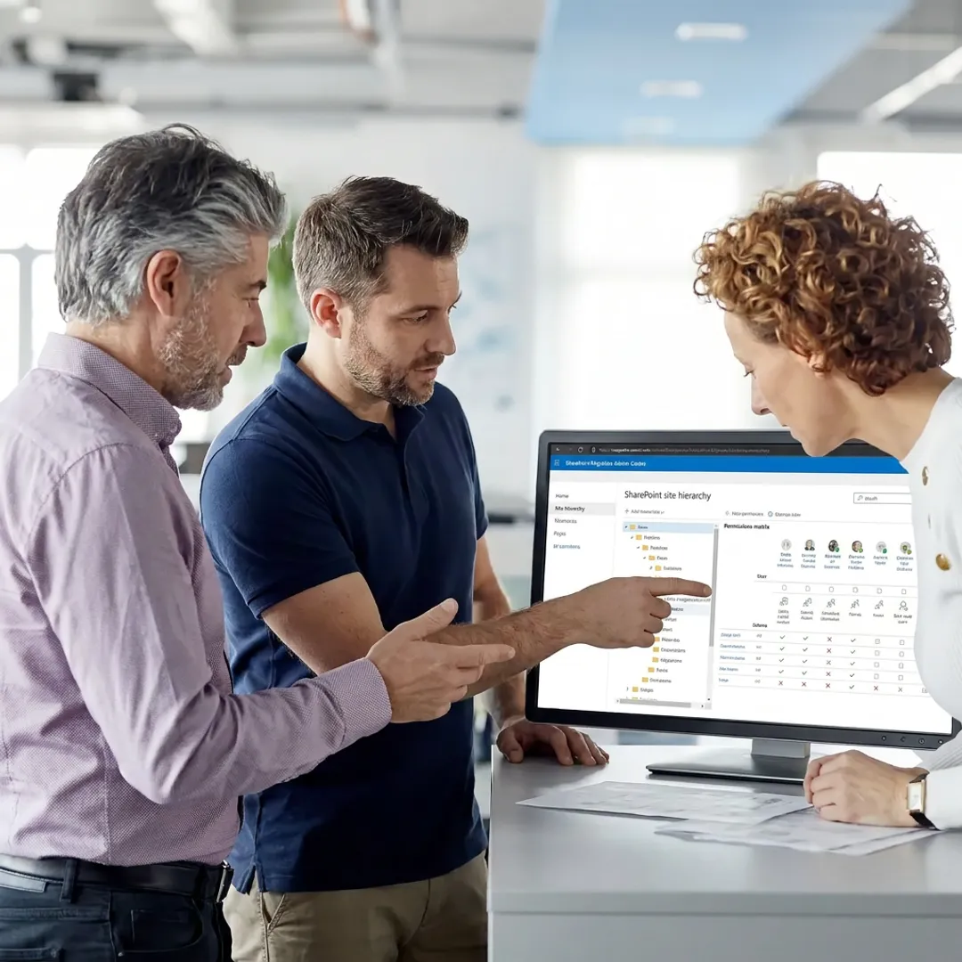 Team reviewing Microsoft 365 migration strategy