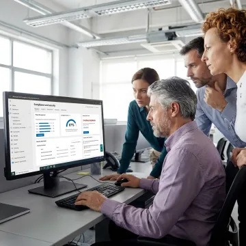 Consultant reviewing Microsoft 365 compliance settings