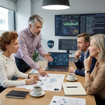 IT consultants reviewing business technology strategy
