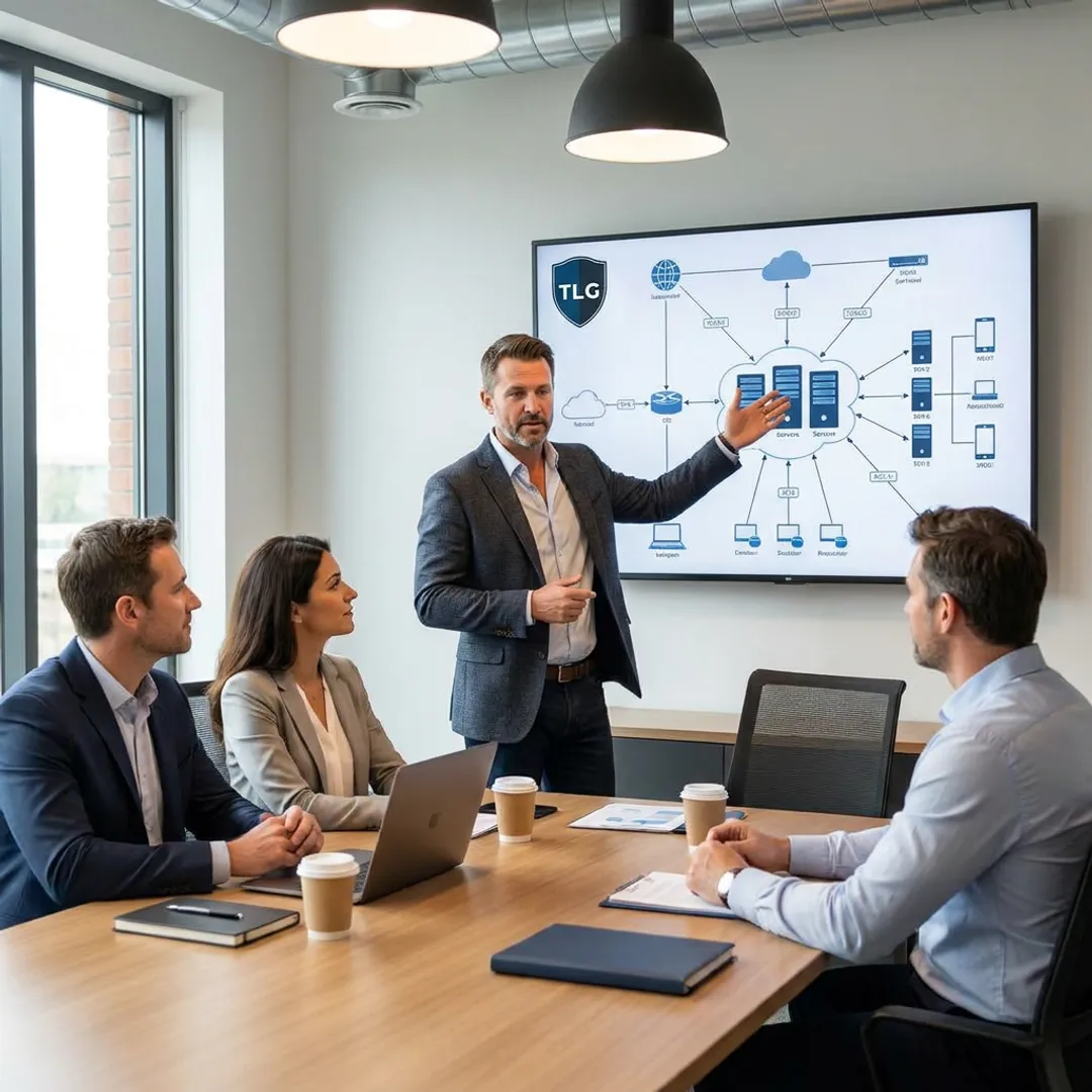 Business IT team reviewing network strategy