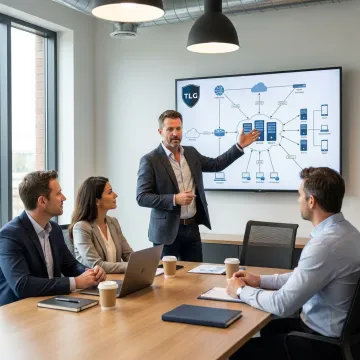 Business IT team reviewing network strategy
