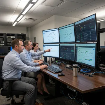 Business IT support team managing secure systems