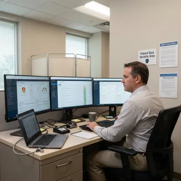 Healthcare IT consultant reviewing secure systems