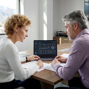 Business IT consultant reviewing systems with client