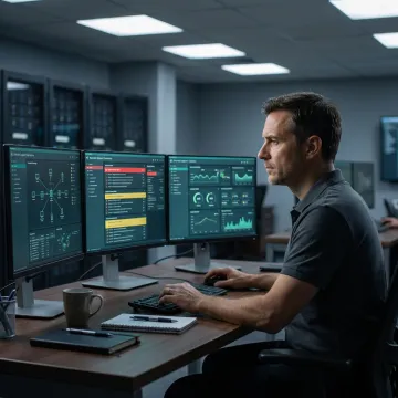 Technician reviewing enterprise network health