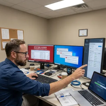 IT specialist restoring small business systems after a cyberattack
