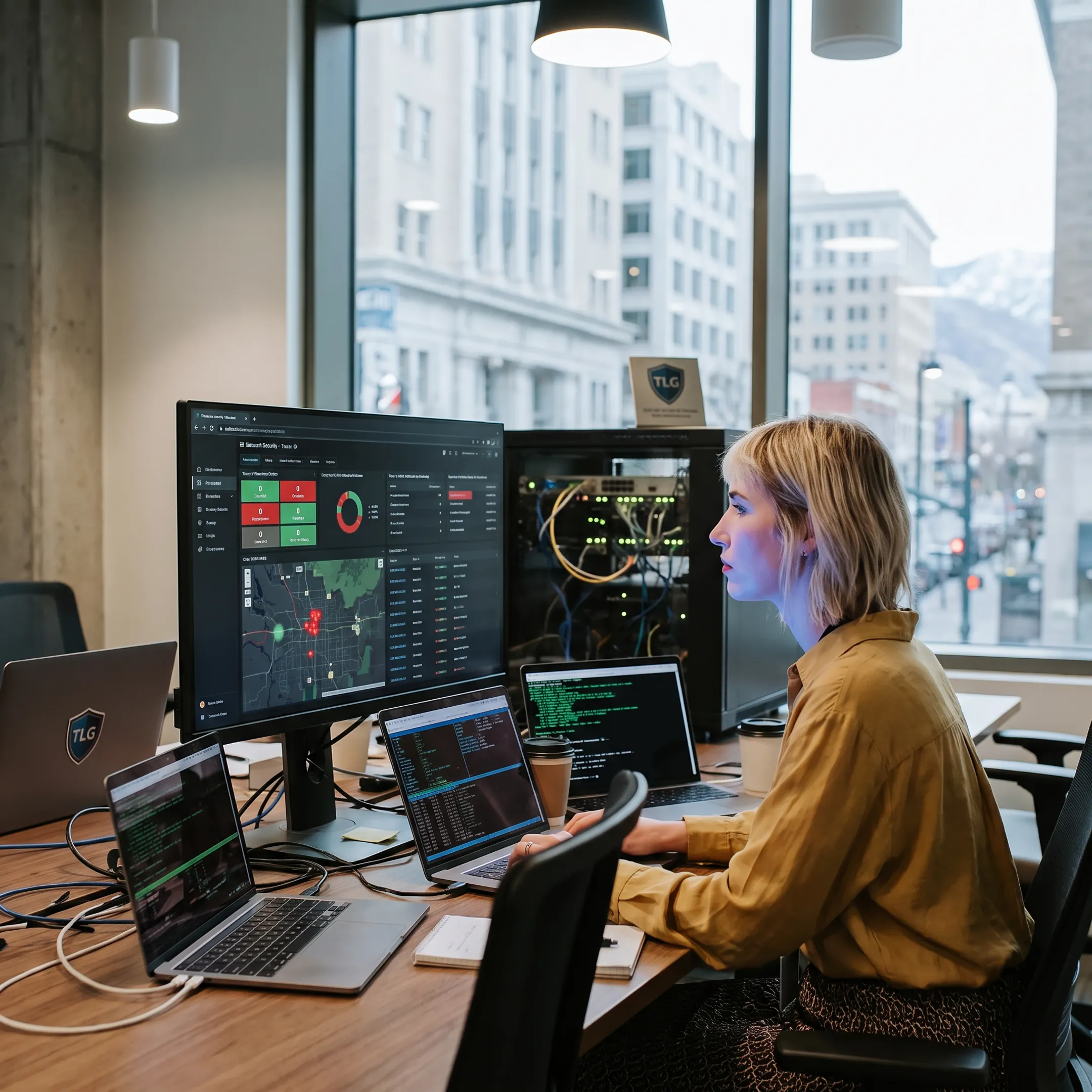 IT professional monitoring a business network