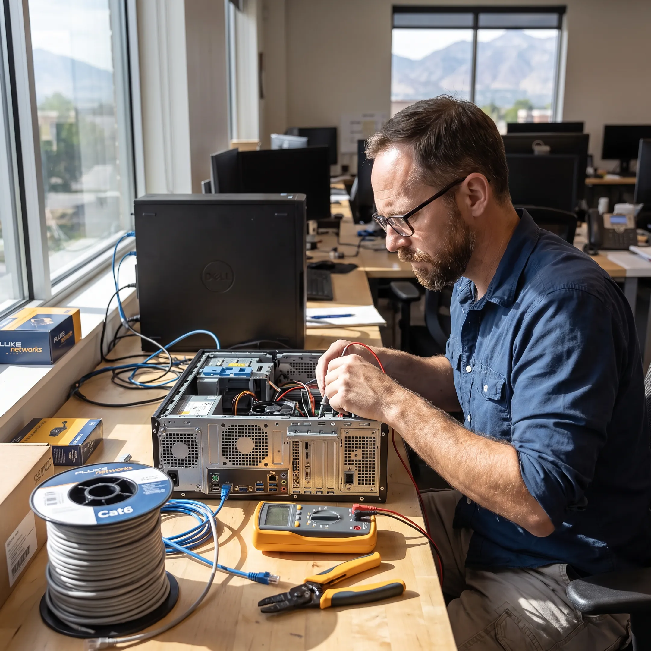 IT technician repairing a business computer