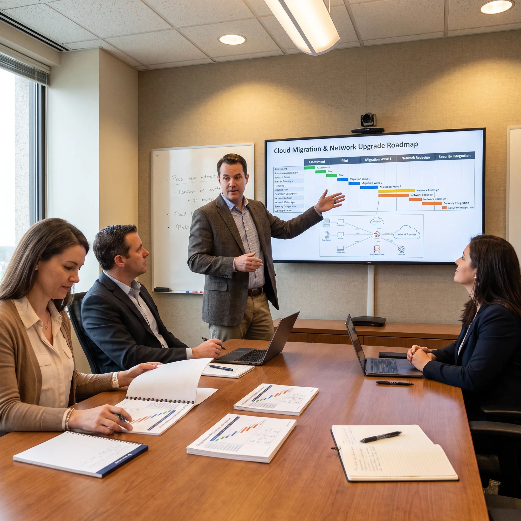 Consultant discussing cloud and network strategy