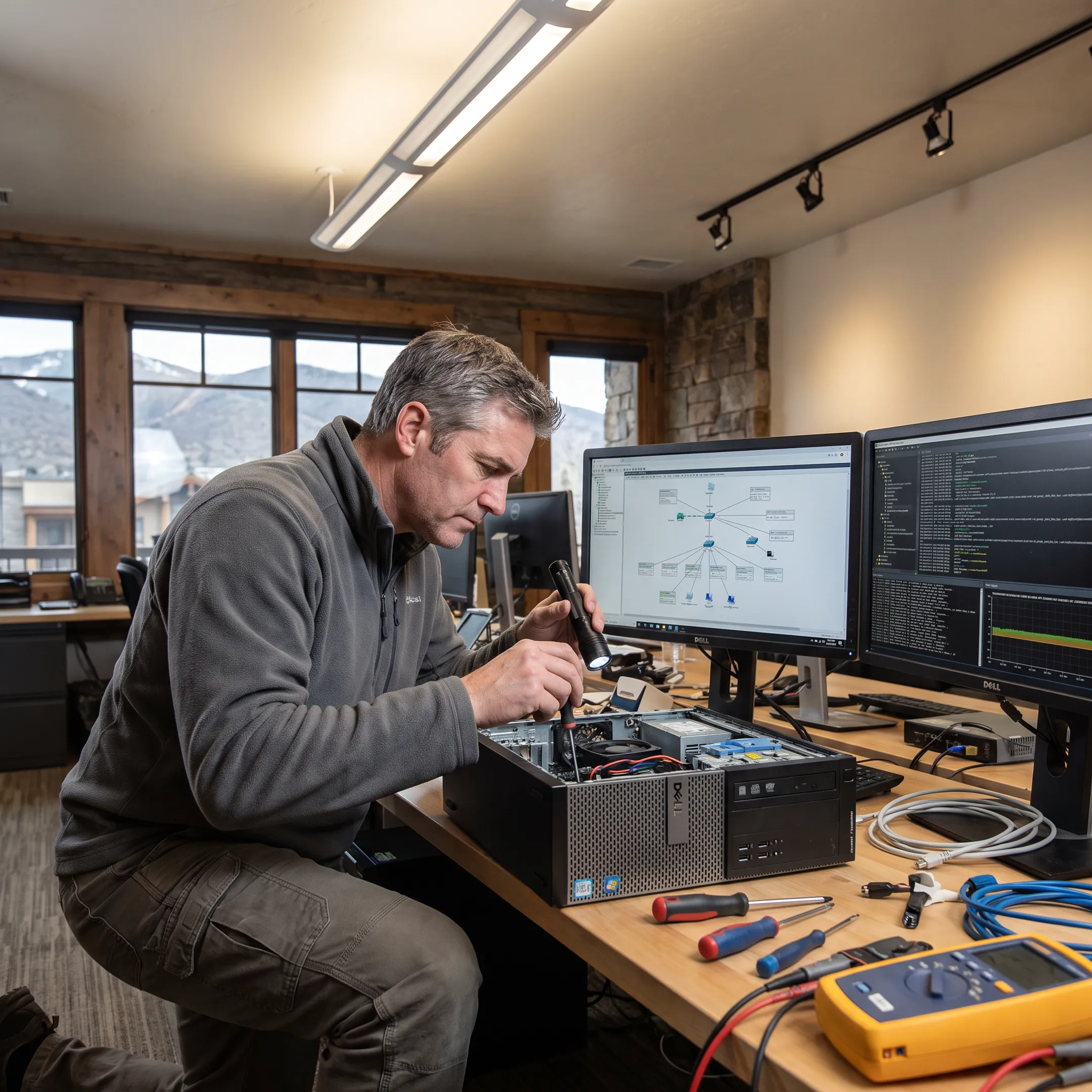IT technician repairing a business computer