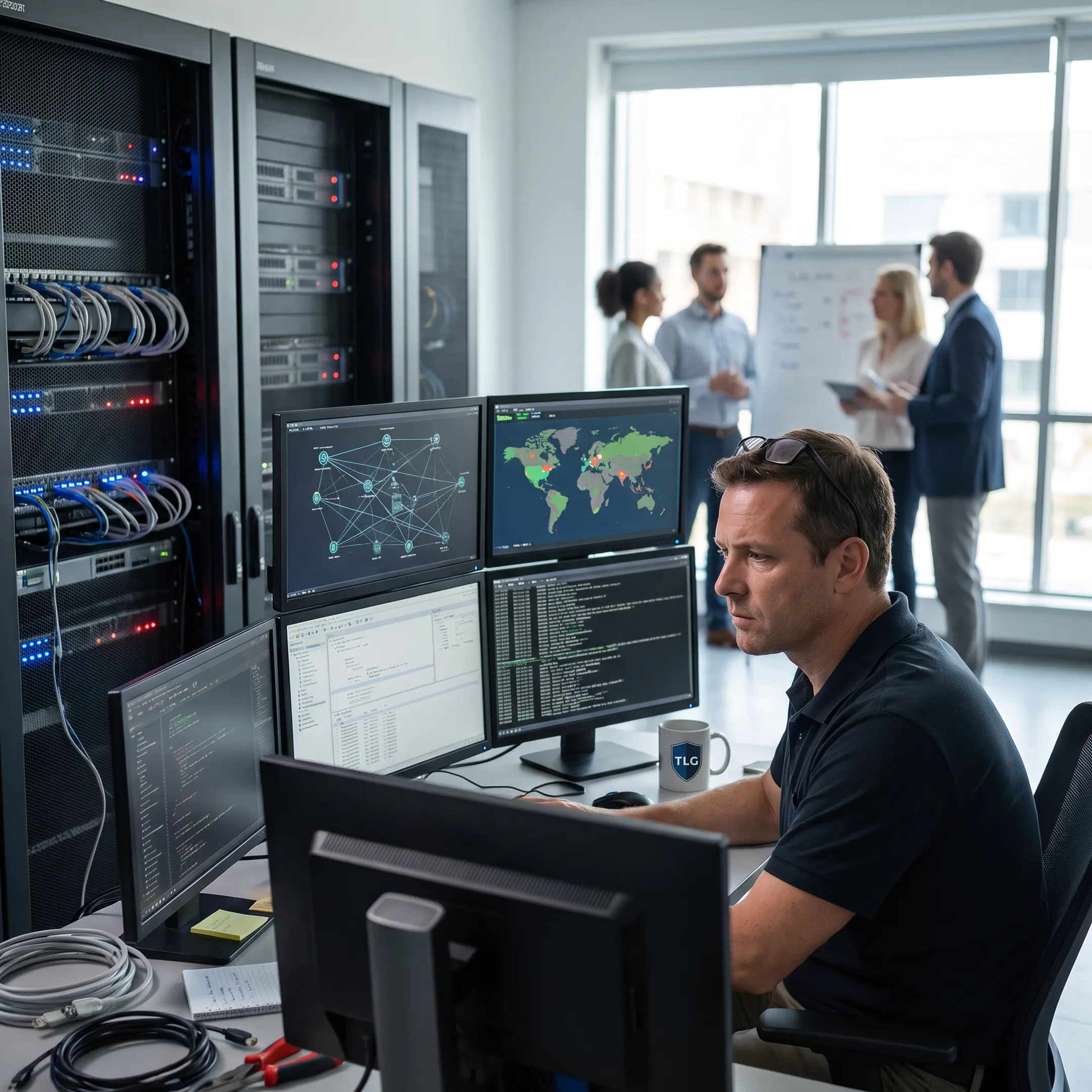 Technician reviewing a business network