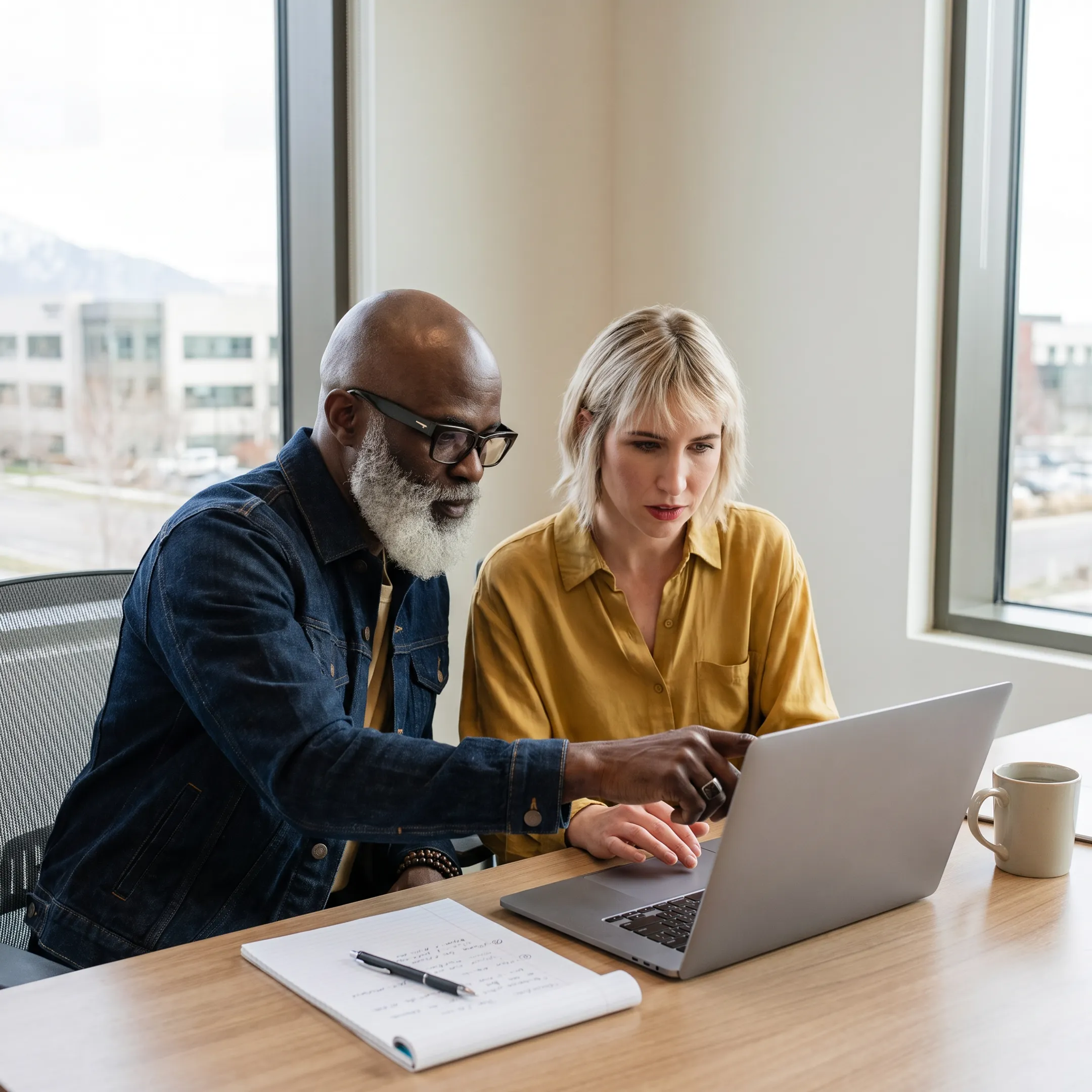 Technician assisting a business employee with computer support