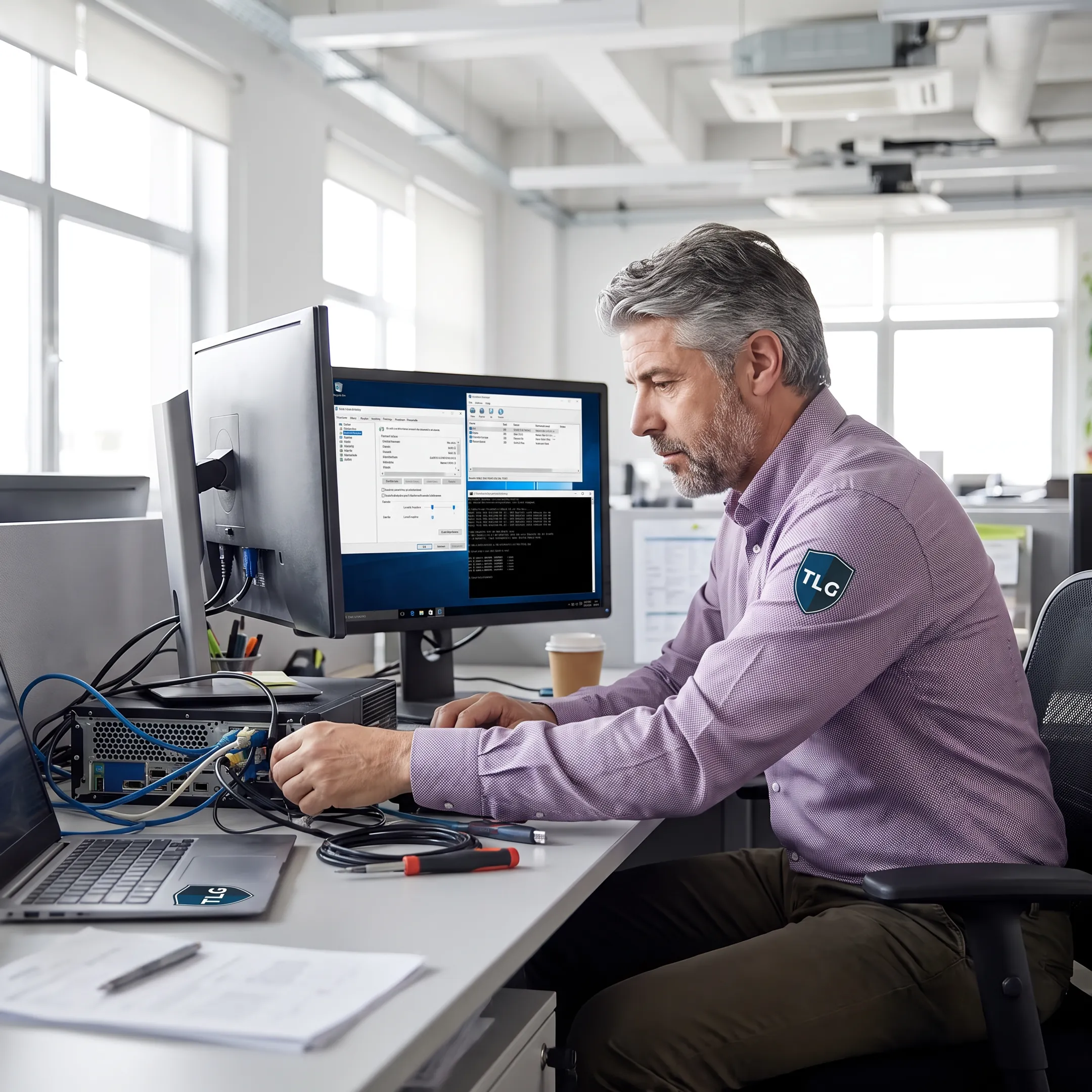 Technician supporting business computer systems