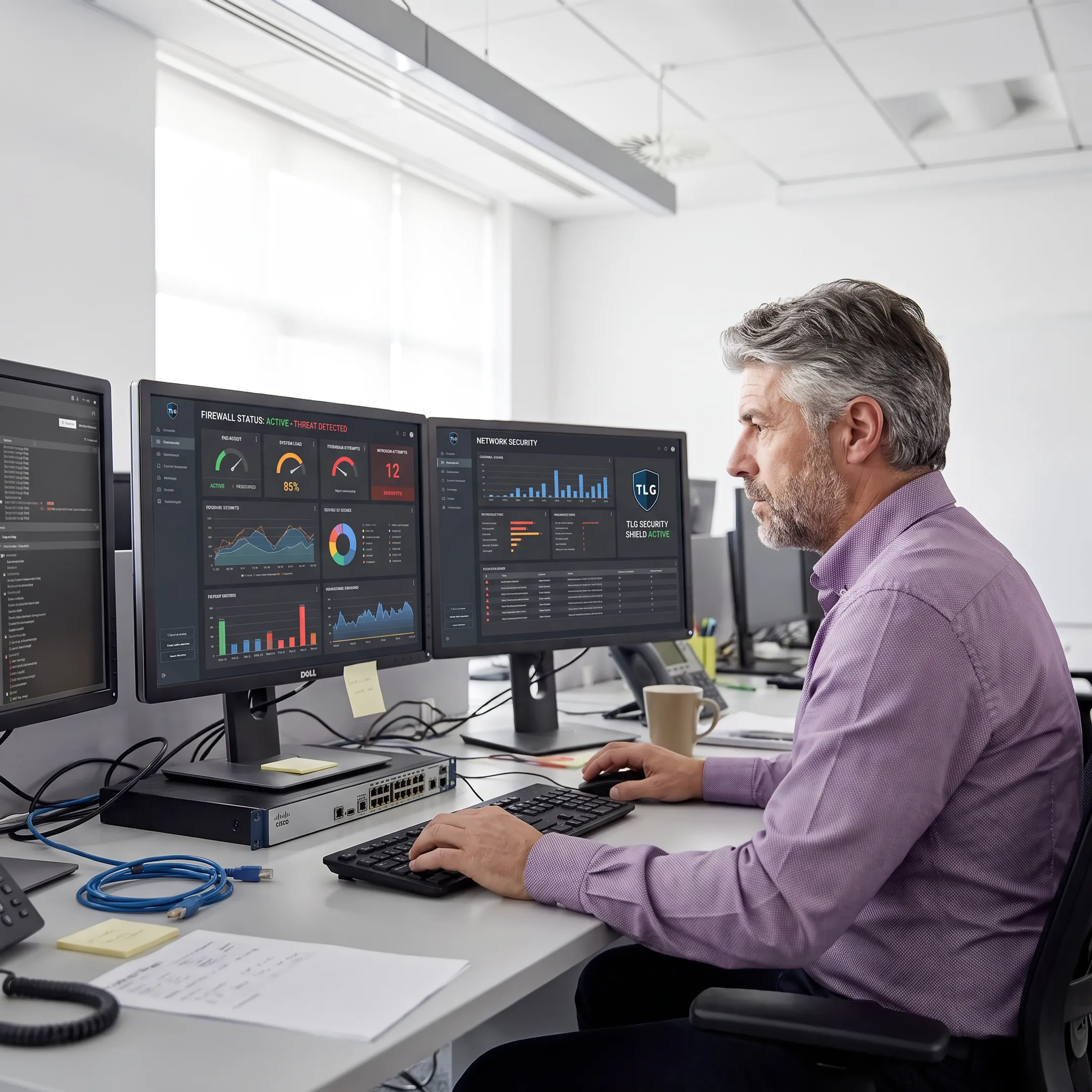 Technician monitoring a business network