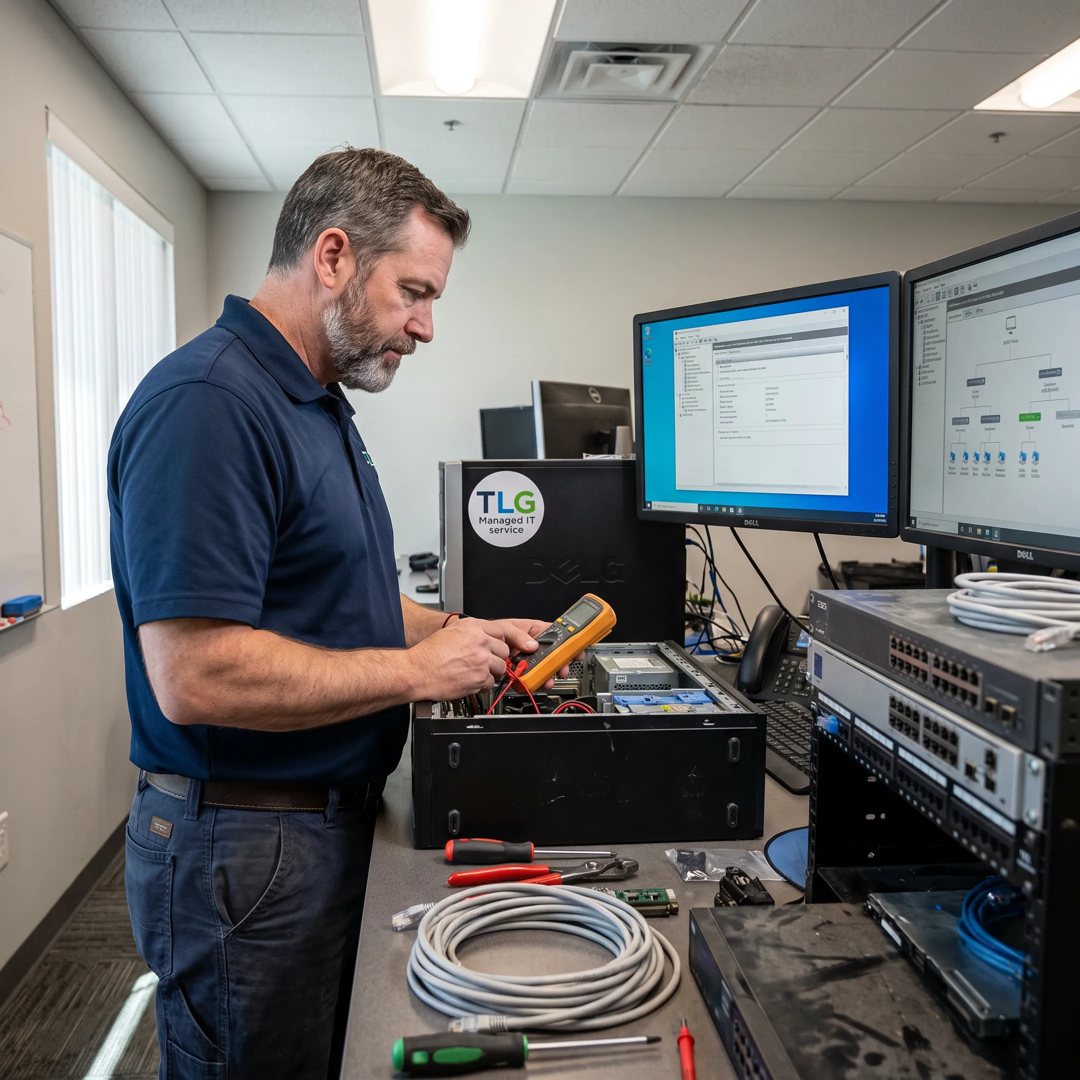 Technician repairing a business computer