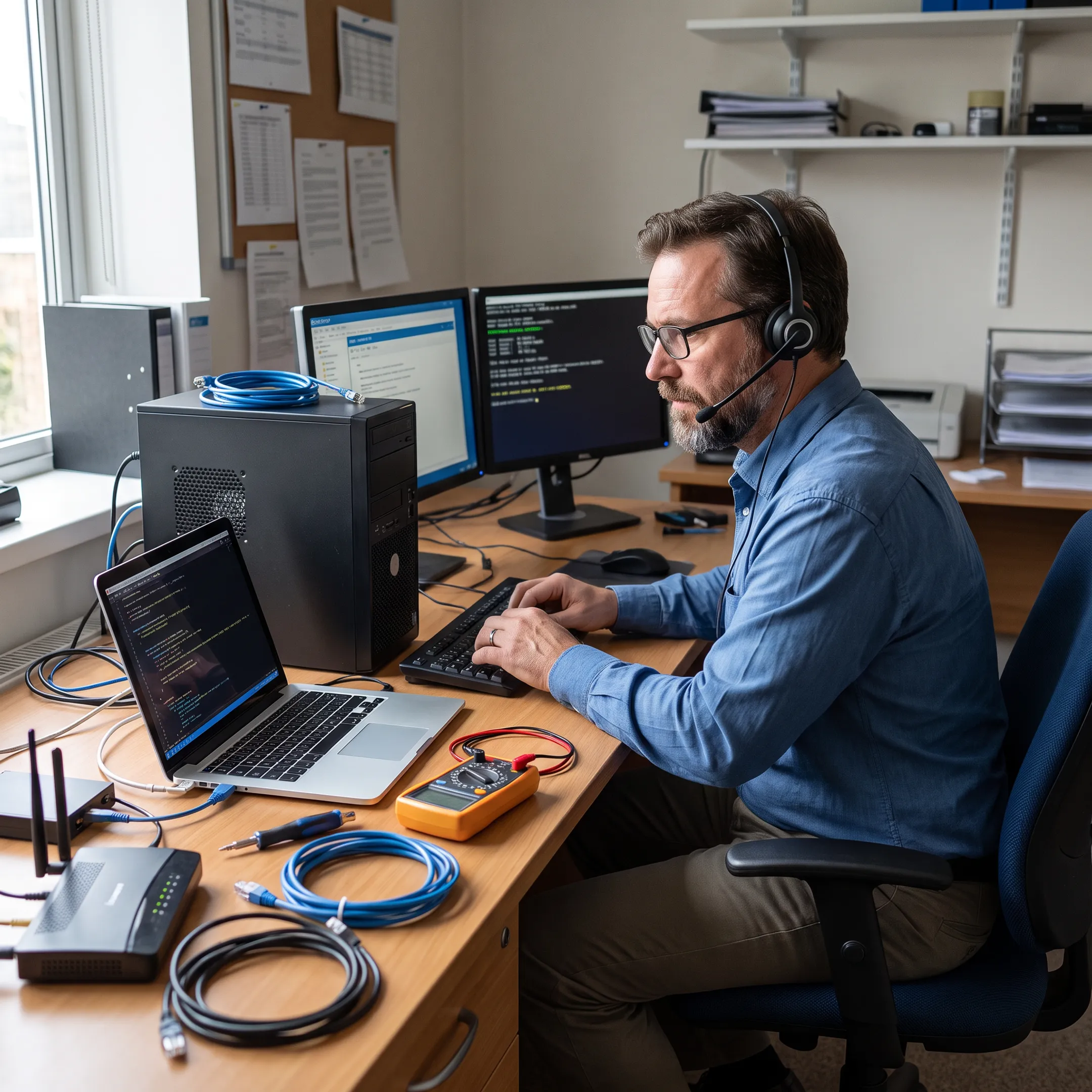 IT technician repairing a business desktop computer