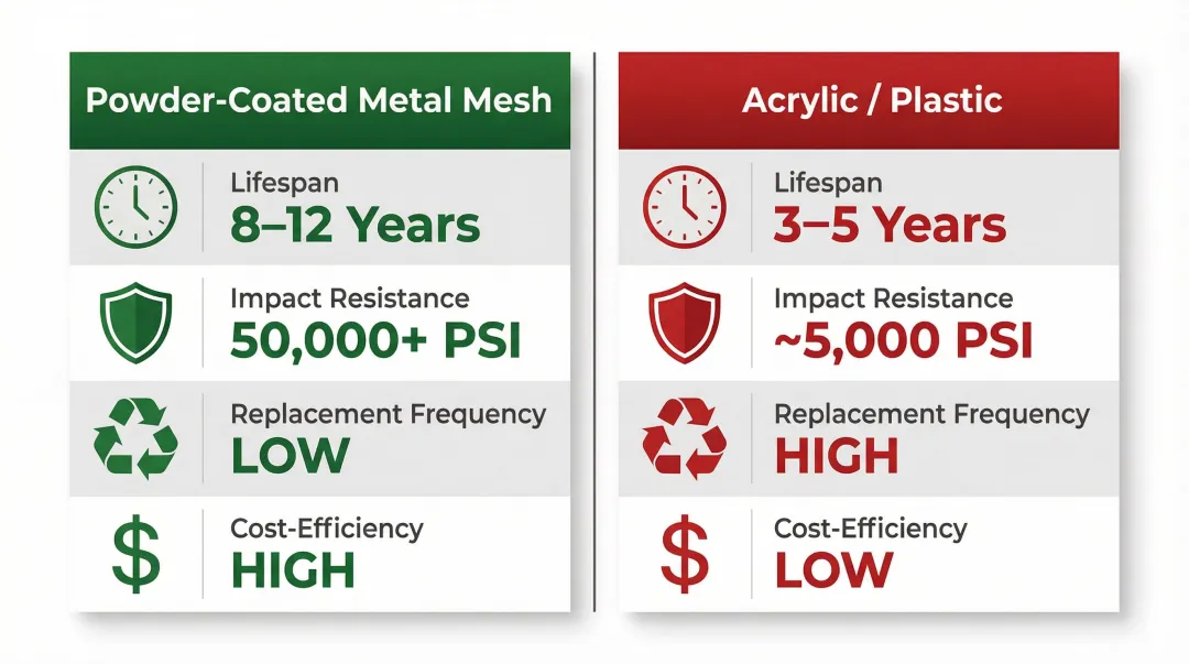 Metal mesh versus plastic acrylic desk organizer durability lifespan comparison chart