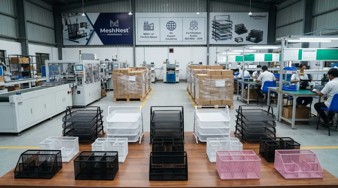 MeshNest Moradabad metal mesh desk organizer manufacturing facility production floor