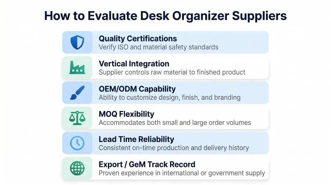 Six key criteria for evaluating Indian desk organizer suppliers before bulk sourcing