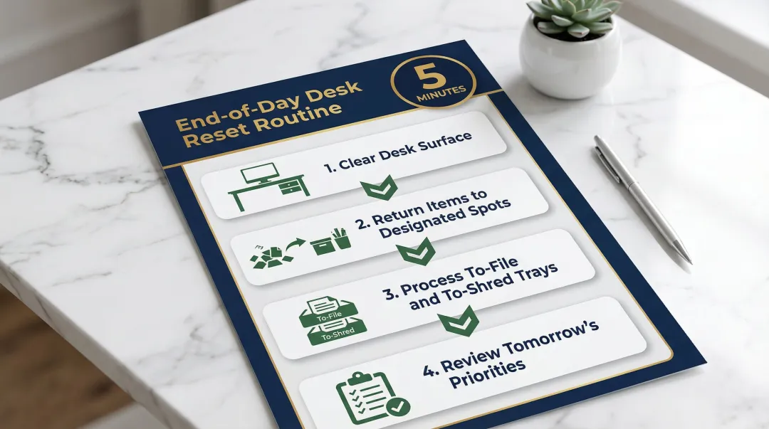 5-minute end-of-day desk reset routine four-step process for school offices