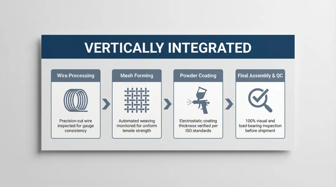 Vertically integrated monitor stand manufacturing facility four-stage production process flow
