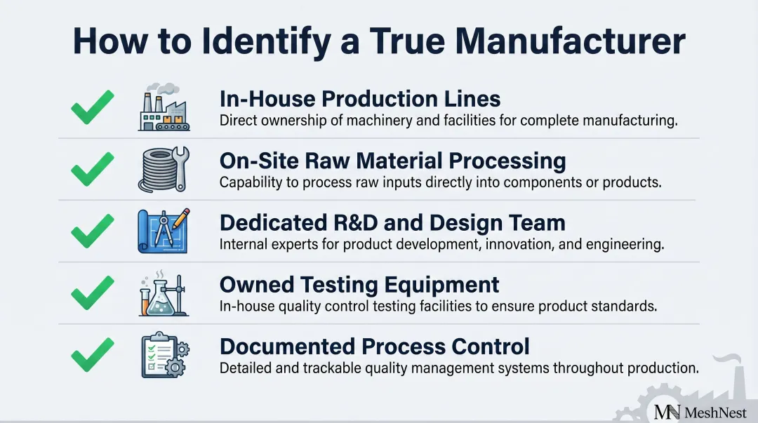 Five operational signals identifying true manufacturer versus trading company supplier
