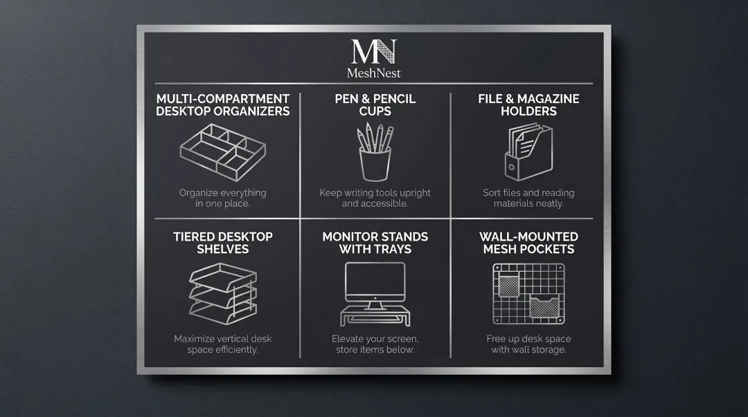 Six mesh desk organizer product categories for bulk wholesale purchasing overview