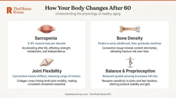 Four key age-related physiological changes affecting adults over 60 infographic