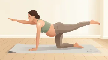 Pregnant woman performing modified bird dog exercise on hands and knees
