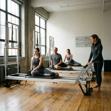Small group Pilates class in a boutique studio