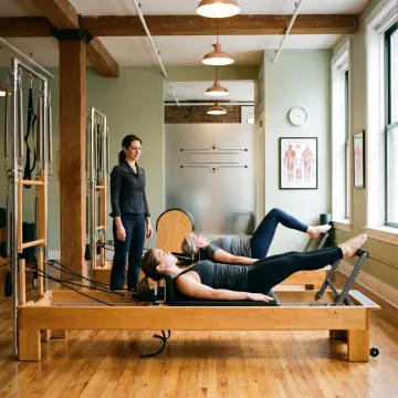 Pilates reformer class in a boutique studio