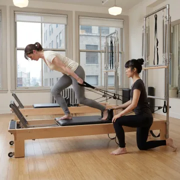 Client practicing supported Pilates rehabilitation