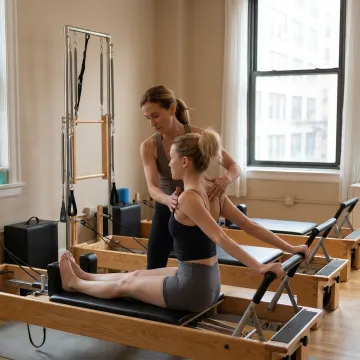 Pilates instructor customizing a private session