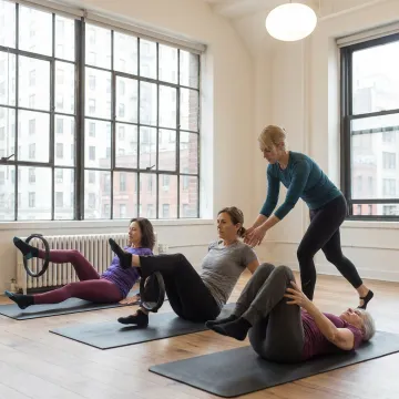 Pilates mat class in a calm studio