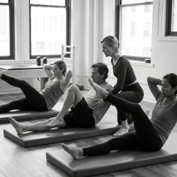 Mat Pilates class in a boutique studio