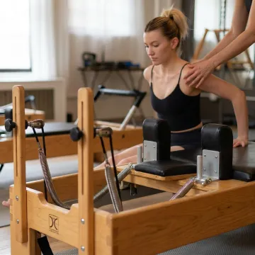 Reformer Pilates equipment in a calm Manhattan studio