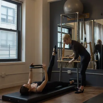 Pilates instructor guiding dancer alignment