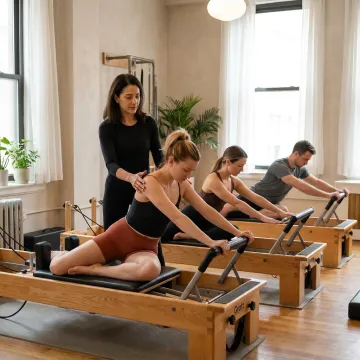 Pilates Reformer class in a calm New York studio