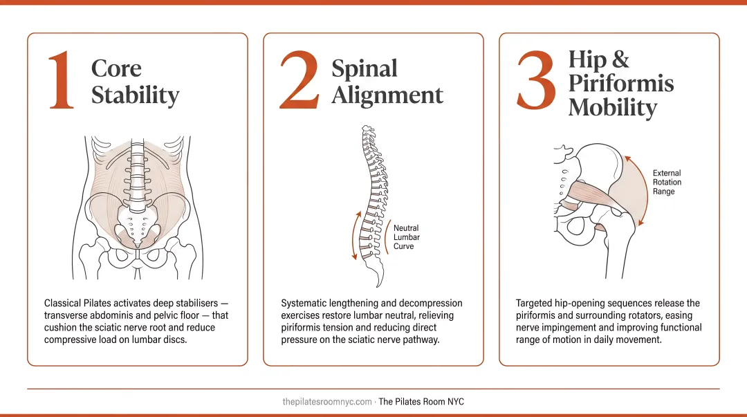 Three ways Pilates addresses sciatica core stability alignment and mobility