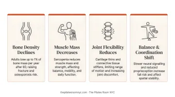 Four key age-related physiological changes affecting adults over 60 infographic