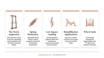Pilates Tower apparatus spring resistance exercise low-impact rehabilitation session