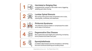 Five common causes of sciatica and lower back pain illustrated infographic