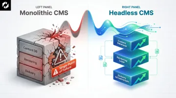 Headless CMS versus monolithic CMS independent scaling architecture comparison diagram