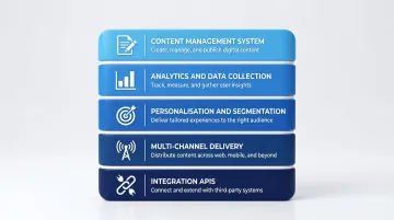 Five core DXP functional layers from content management to integration APIs