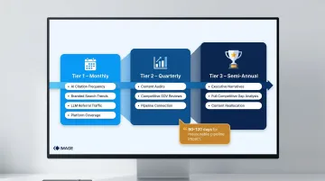 GEO monitoring cadence timeline from monthly to semi-annual review activities