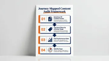 Four-step content audit framework mapped to customer journey stages process flow