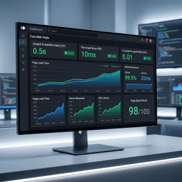Website speed optimization dashboard and fast-loading site interface